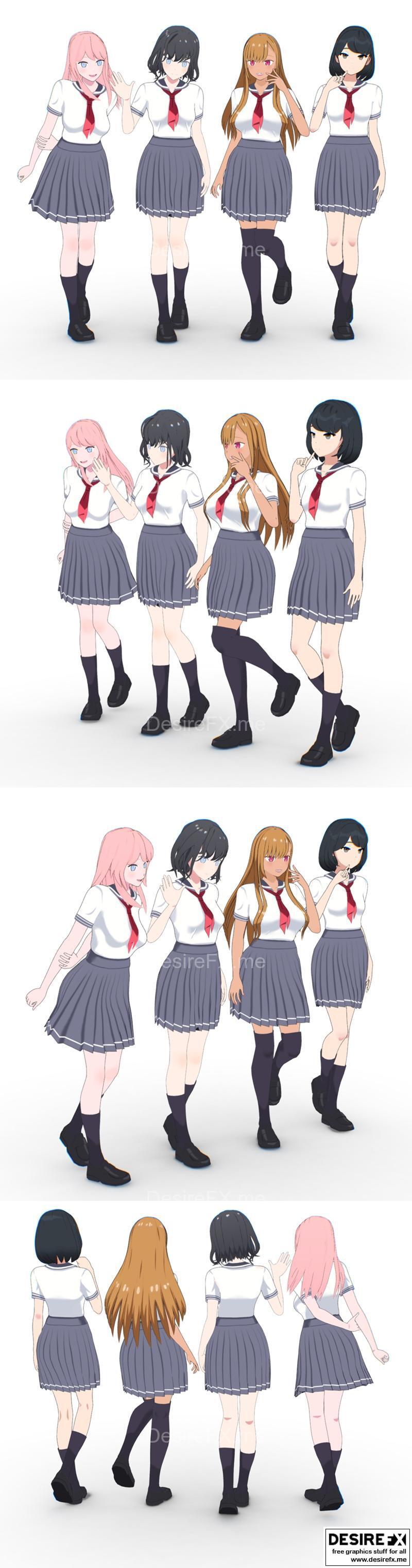 动漫女孩3D打印模型 STL|Student girls – 3D Print Model STL
