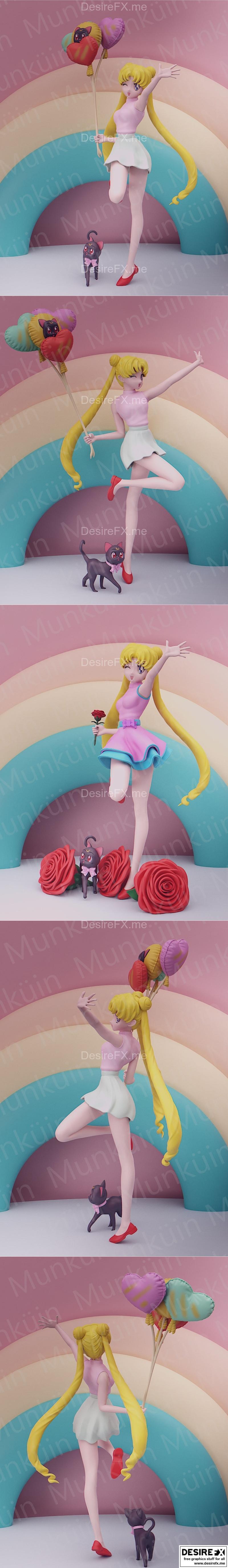 美少女花与气球——3D打印模型|Usagi flowers and ballons – 3D Print Model STL