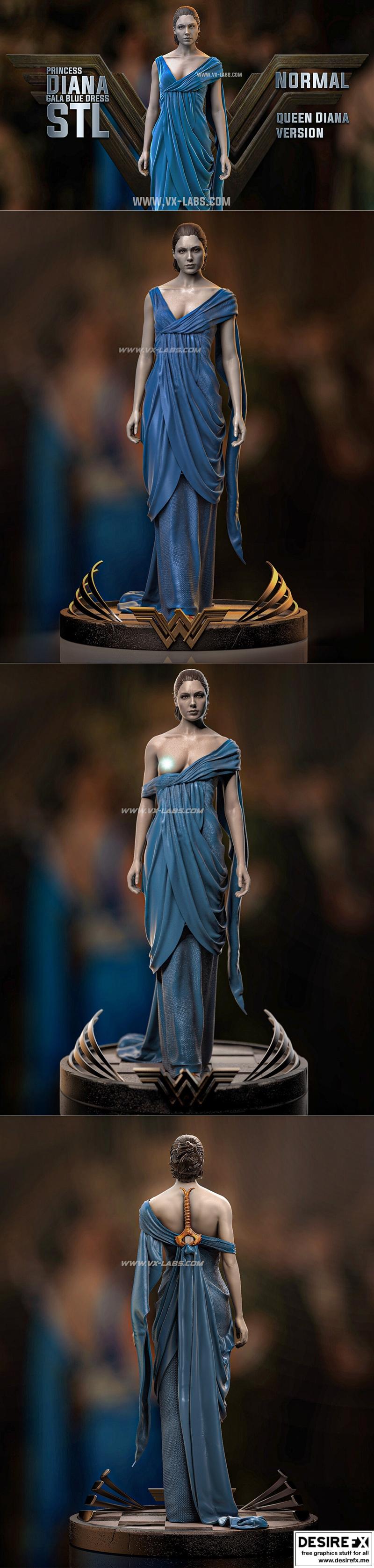 戴安娜公主——晚宴蓝裙——3D打印模型|Princess Diana – Gala Blue Dress – 3D Print Model STL