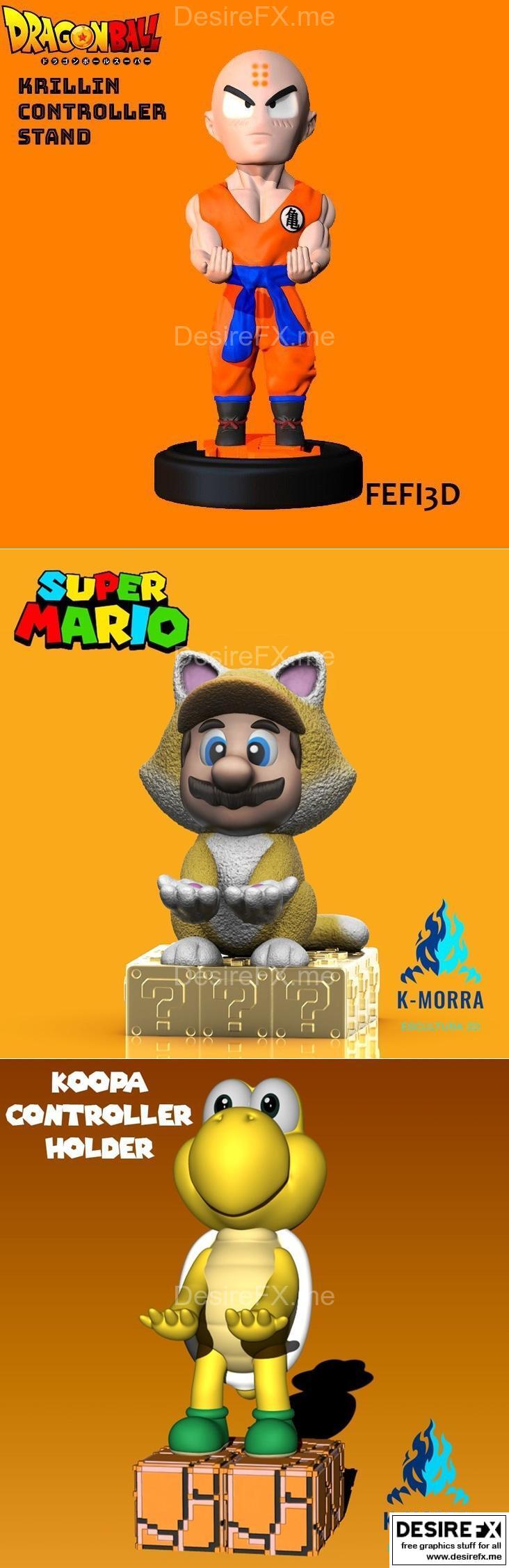 克林游戏手柄支架与库巴控制器支架 3D打印模型|Krillin Joystick Holder and Koopa Controller Holder Jostick and Mario Cat Movie Controller Holder – 3D Print Model STL