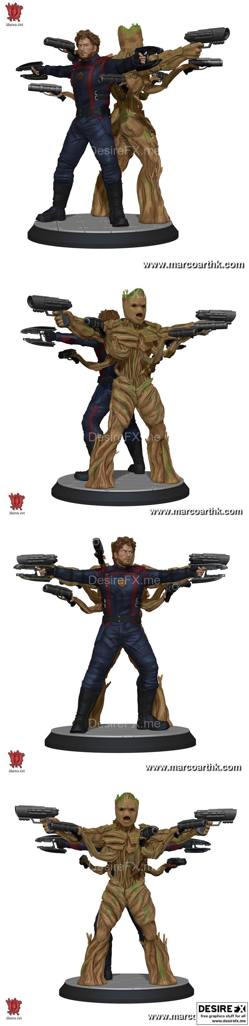 星爵与根——3D打印模型|Star lord and Root – 3D Print Model STL