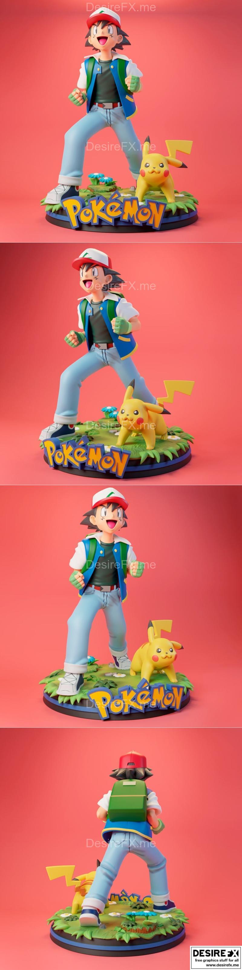 宝可梦 Ash与皮卡丘 3D打印模型|Ash and Pikachu – Pokemon – 3D Print Model STL