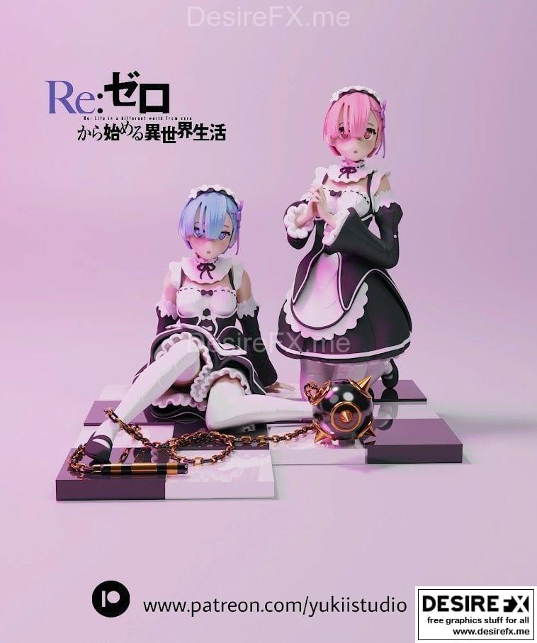 Re:Zero 重制版角色 3D打印模型 STL|Re-zero Rem and Ram – 3D Print Model STL