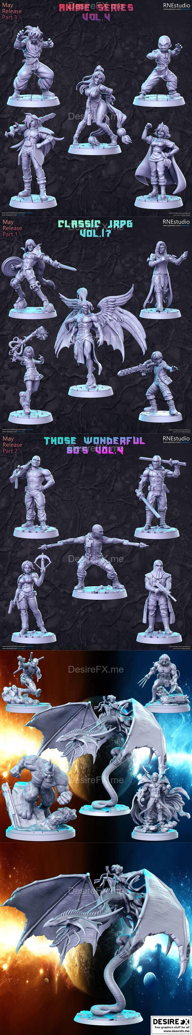 RNE Studio 4D打印模型：动漫系列第四部 & 经典JRPG第17部角色收藏集（2023年5月特别版）|RNE Studio – Champion Premium Content 4 and Anime Series Vol.4 and Classic JRPG Vol.17 and Those Wondferful May 2023 – 3D Print Model STL