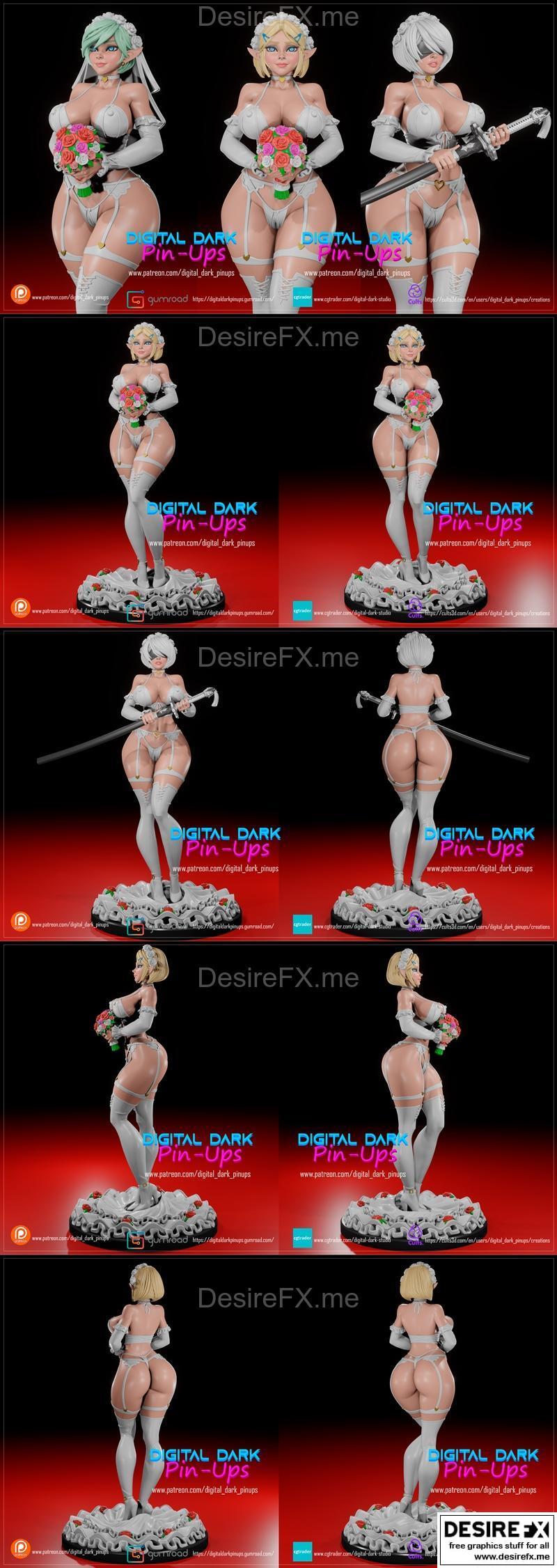 数字暗黑小甜妹——婚纱套装 3D打印模型|Digital Dark Pin-Ups – Bride Pack – 3D Print Model STL