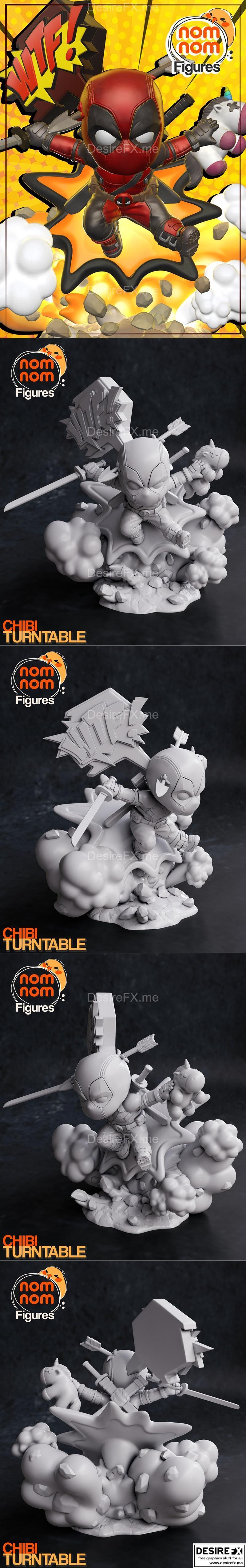 3D打印小怪兽模型：小黄人 Deadpool 比例萌系可玩人偶|Nomnom Figures – Chibi Deadpool – 3D Print Model STL