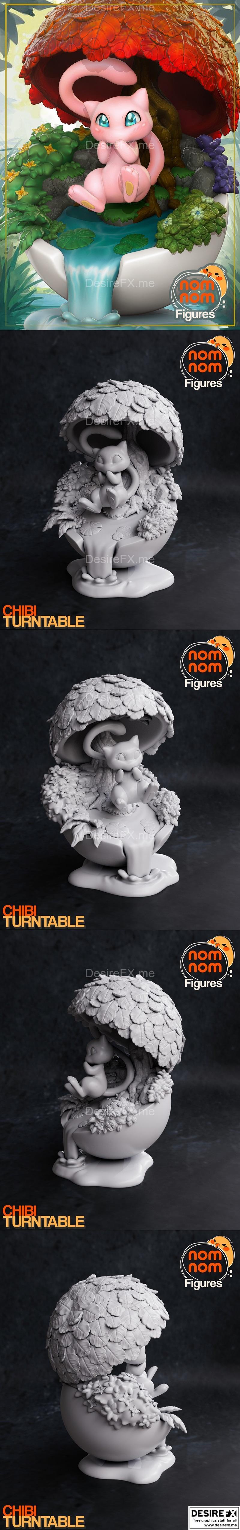 宝可梦萌系小呆毛3D打印模型|NomNom Figures – Chibi Mew from Pokemon – 3D Print Model STL