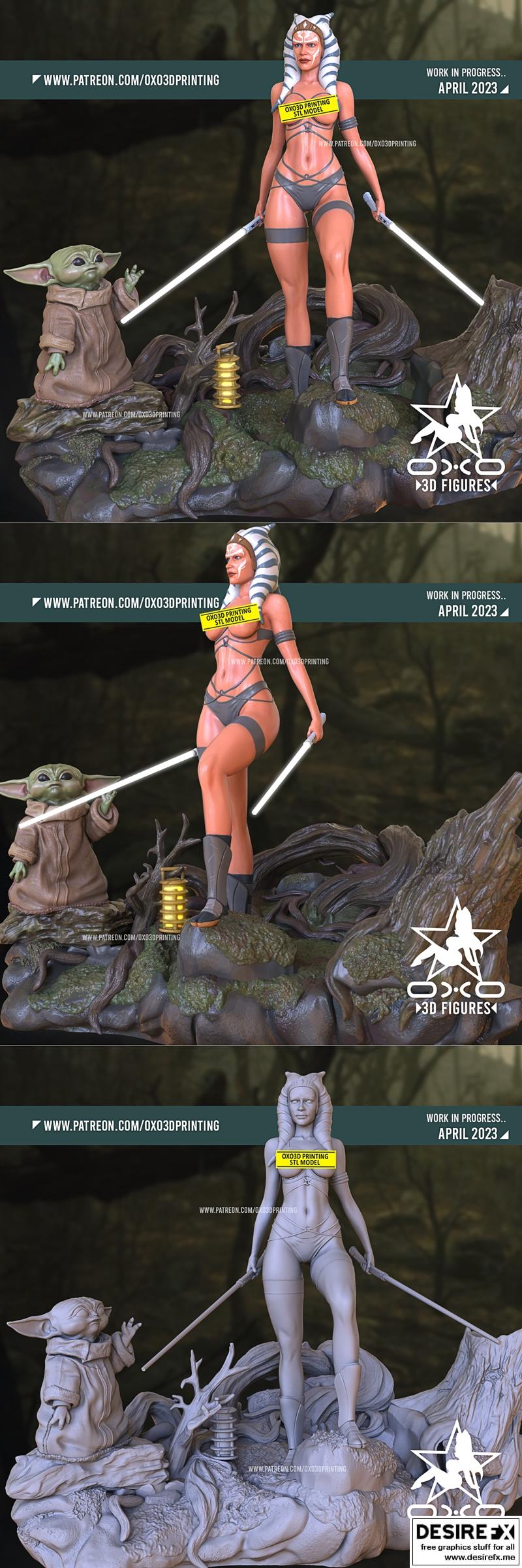 OXO3D - 《星球大战》阿索卡·塔诺与贝博尤达 3D打印模型|OXO3D – Ahsoka Tano and Baby Yoda – 3D Print Model STL
