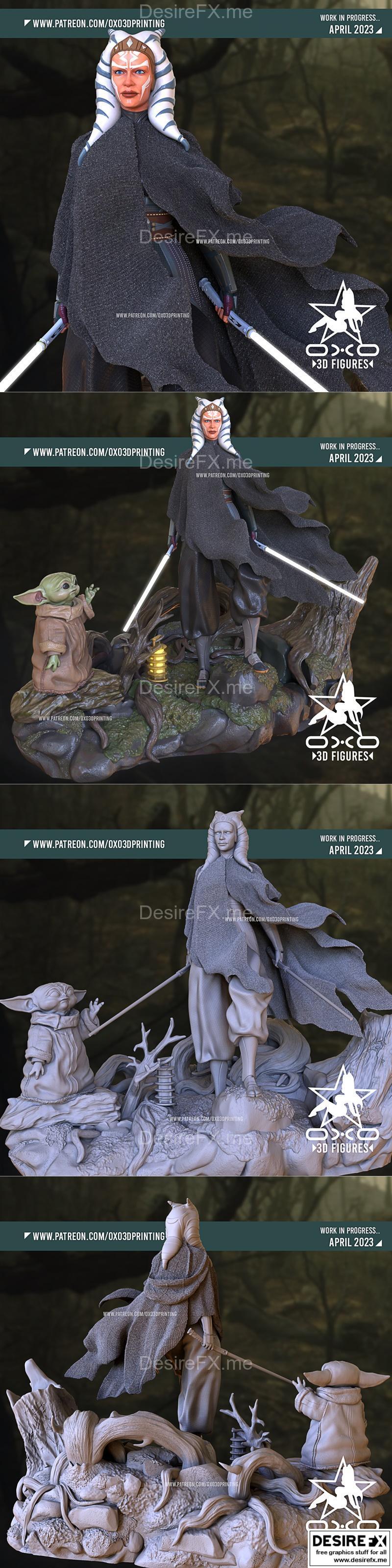 OXO3D - 《星球大战》阿索卡·塔诺与贝博尤达 3D打印模型|OXO3D – Ahsoka Tano and Baby Yoda – 3D Print Model STL