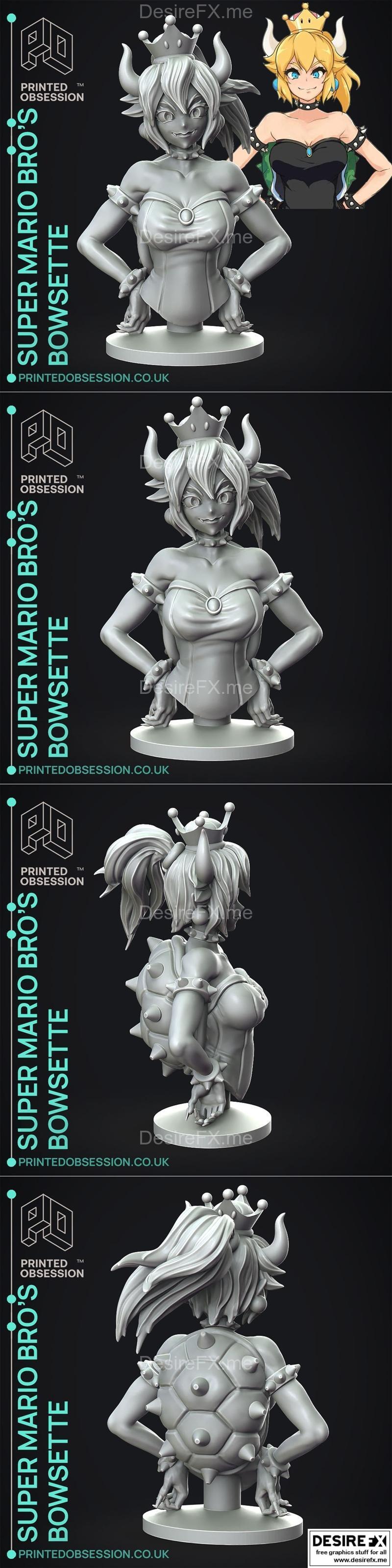 3D打印模型： bowsette 胸部造型设计|Printed Obsession – Bowsette Bust – 3D Print Model STL