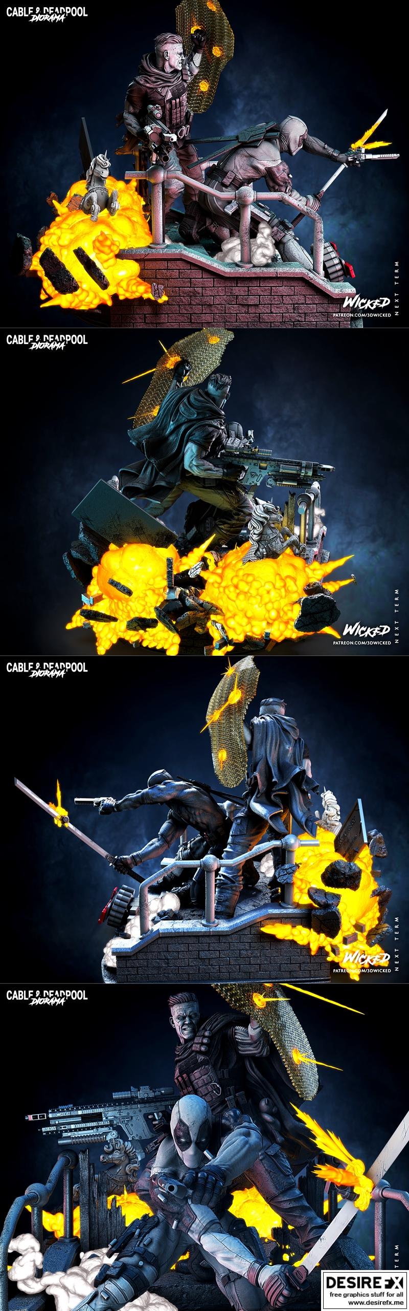 狂野崛起：死侍与金刚狼3D打印模型|Wicked – Marvel Deadpool and Cable Diorama Complete – 3D Print Model STL