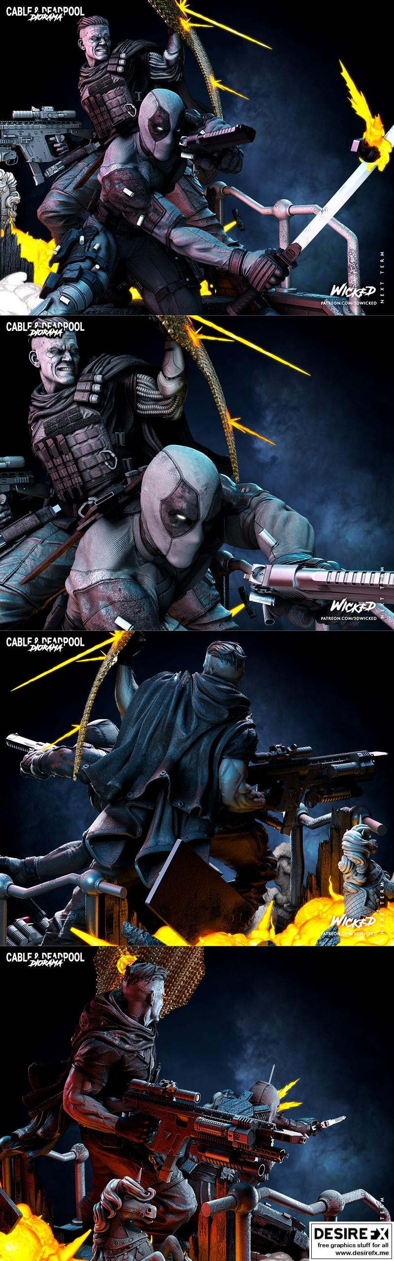 狂野崛起：死侍与金刚狼3D打印模型|Wicked – Marvel Deadpool and Cable Diorama Complete – 3D Print Model STL