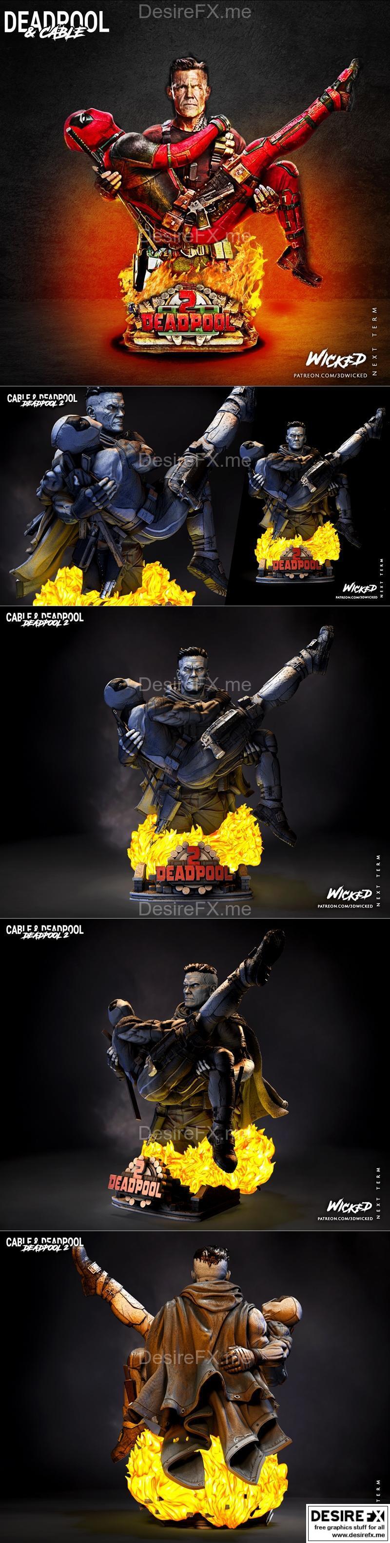 恶灵骑士：死侍与卡特的3D打印模型|Wicked – Marvel Deadpool and Cable Bust – 3D Print Model STL