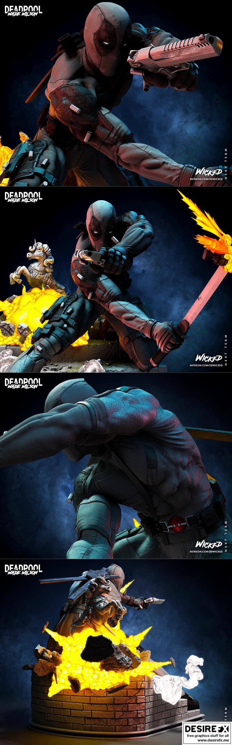 漫威死侍3D打印模型|Wicked – Marvel Deadpool Sculpture – 3D Print Model STL