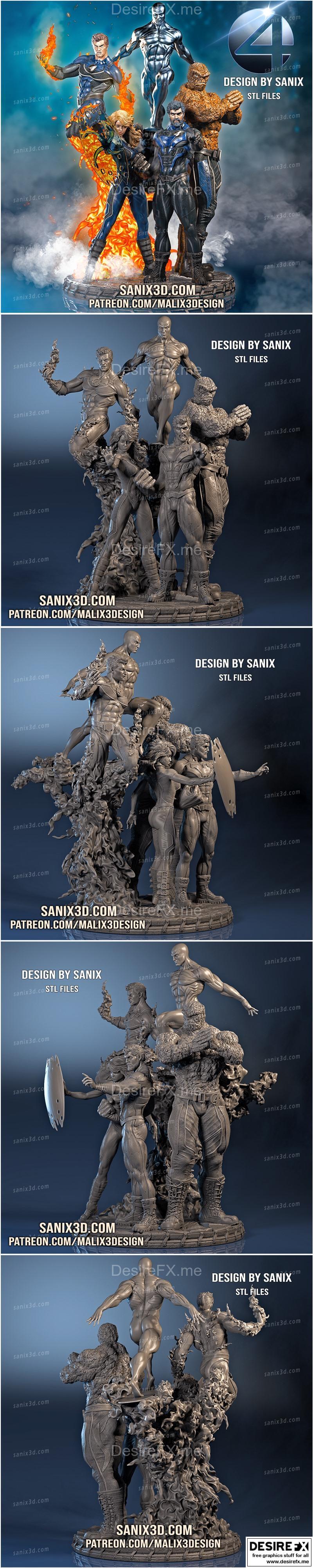Sanix - 复古迪奥拉模型 - 四人组3D打印模型|Sanix – Fantastic 4 Diorama – 3D Print Model STL