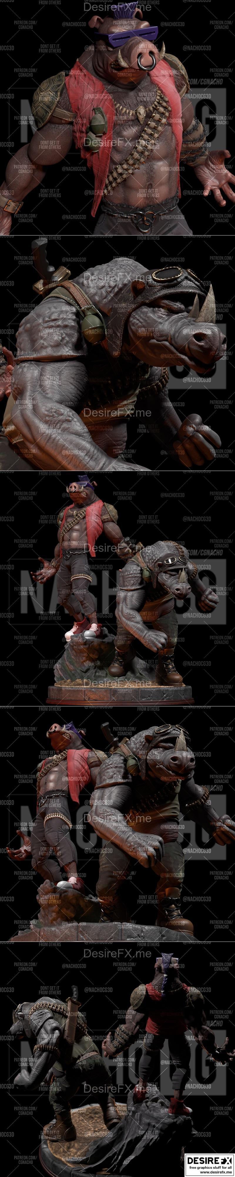 贝博与洛克斯坦——3D打印模型|Bebop and Rocksteady – 3D Print Model STL