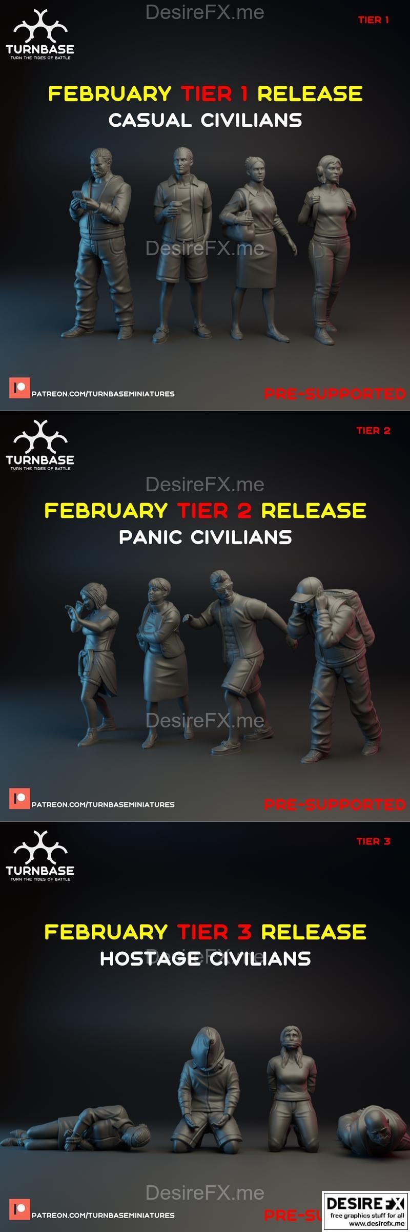 TurnBase迷你模型-游戏 casual civilians 级别1-3 3D打印STL模型|TurnBase Miniatures – Wargames – Casual Civilians Tier 1-3 – 3D Print Model STL