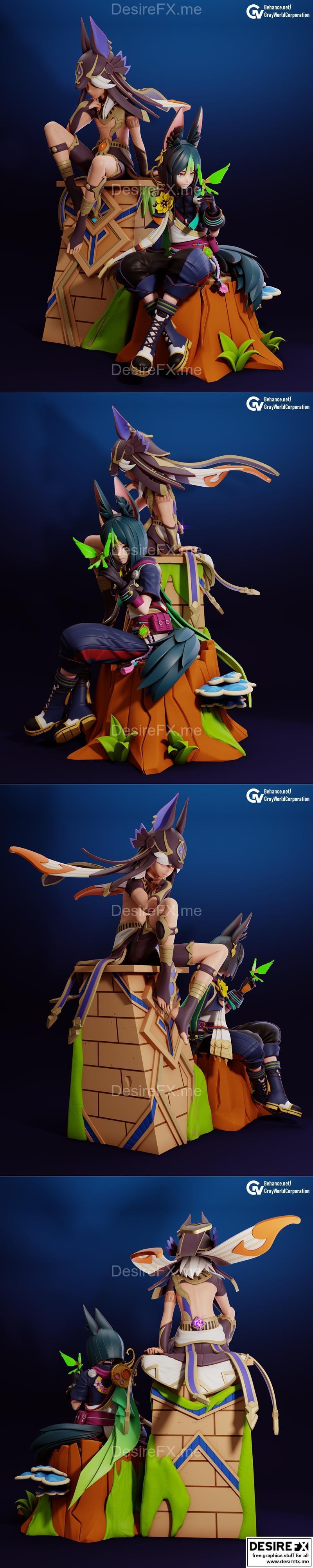 原神Cyno 2与Tighnari 2 3D打印模型|Cyno 2 and Tighnari 2 set – Genshin Impact – 3D Print Model STL