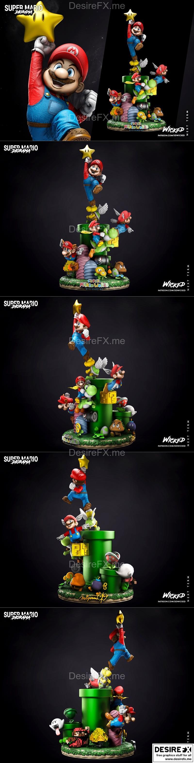 超级马里奥3D打印模型雕塑完整版|Wicked – Video Game Super Mario Diorama Complete Sculpture – 3D Print Model STL