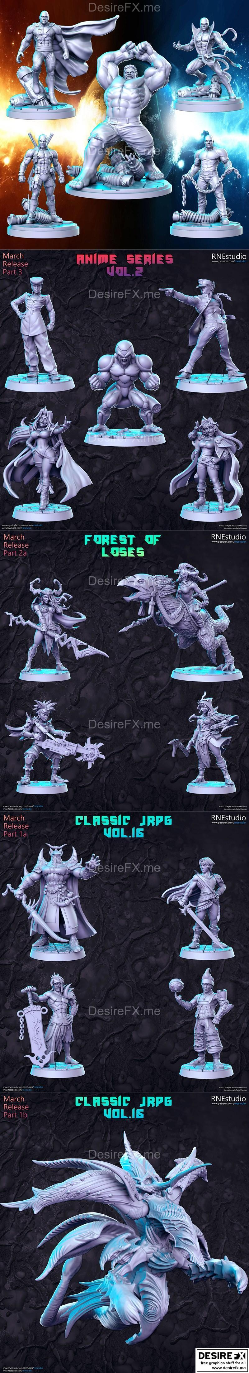 RNE工作室精品内容与动漫系列Vol.2、经典JRPG系列Vol.16及《迷失森林》3D打印模型|RNE Studio – Champion Premium Content and Anime Series Vol.2 and Classic JRPG Vol.16 and Forest of Loses March 2023 – 3D Print Model STL