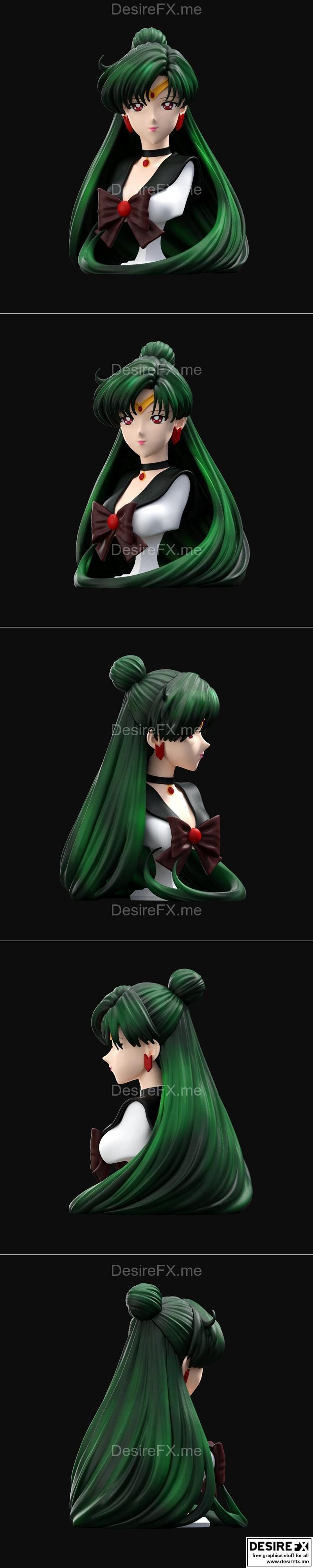 冥王星少女3D打印模型|Sailor Pluto bust – 3D Print Model STL