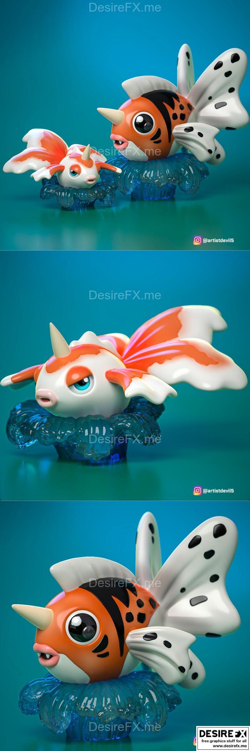 Goldeen与Seaking 3D打印模型|Goldeen and Seaking Pokemon – 3D Print Model STL
