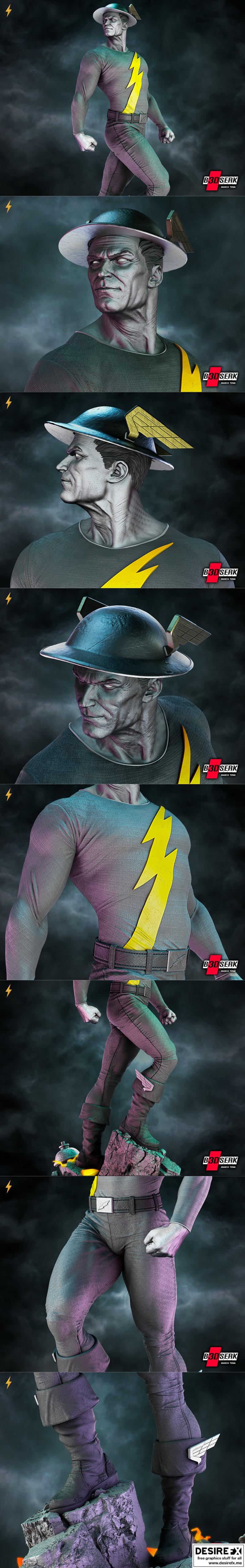 B3DSERK – 闪电侠杰伊·加里克 3D打印雕塑模型|B3DSERK – Flash Jay Garrick Sculpture – 3D Print Model STL