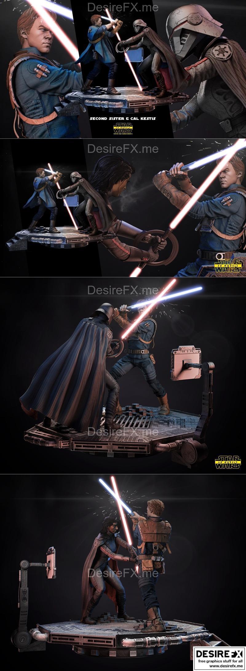 星球大战 卡拉·凯斯蒂斯与第二姐妹 3D打印模型|Star Wars – Cal Kestis and Second Sister Diorama – 3D Print Model STL