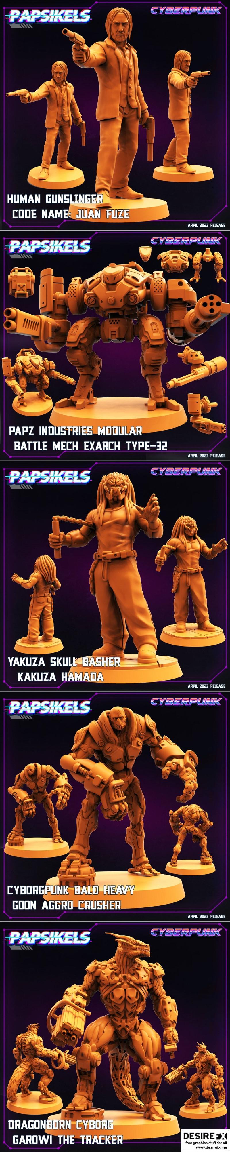 Papsikels迷你模型——赛博朋克2023年3D打印模型|Papsikels Miniatures – Cyberpunk April 2023 – 3D Print Model STL