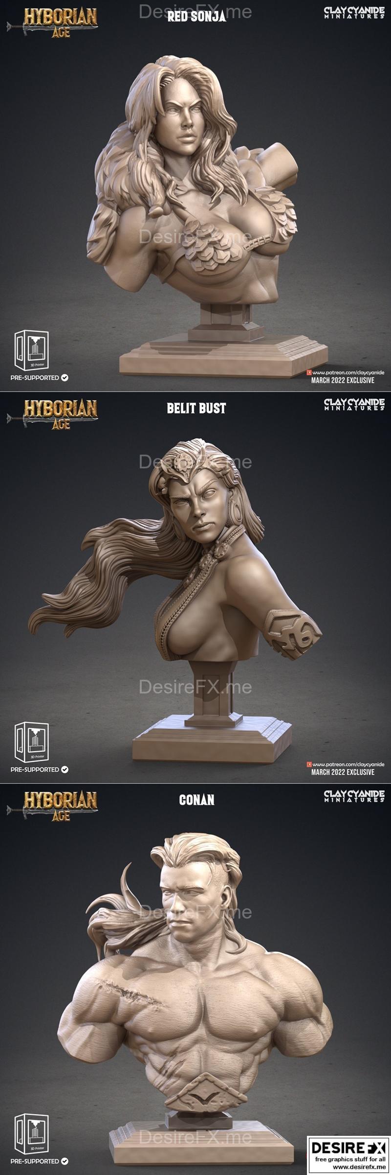 红 Sonja、贝丽特、康纳雕像 3D打印模型 STL|Red Sonja Bust and Belit Bust and Conan Bust – 3D Print Model STL