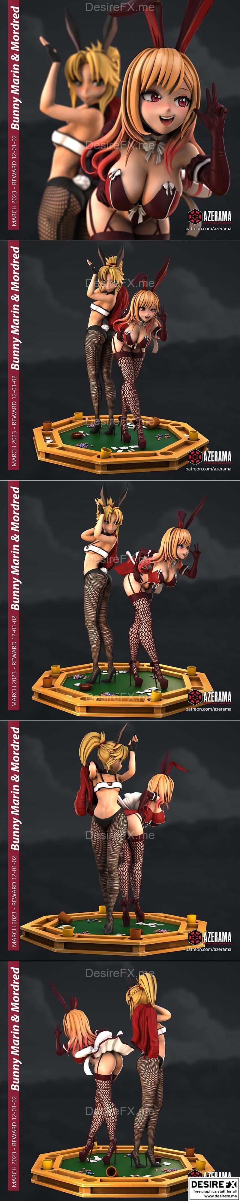 Azerama工作室《兔女郎》Marin与Mordred 3D打印模型|Azerama – Bunny Girls, Marin and Mordred – 3D Print Model STL