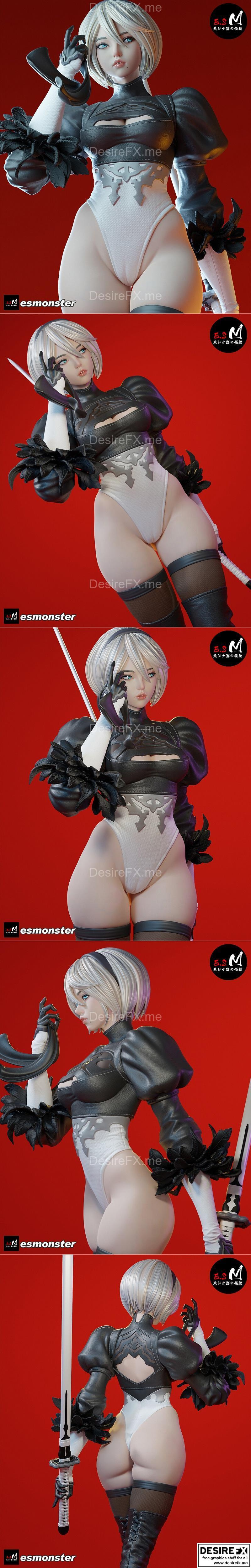 EsMonster创作的Automata 2B 3D打印模型|Automata 2B By EsMonster – 3D Print Model STL