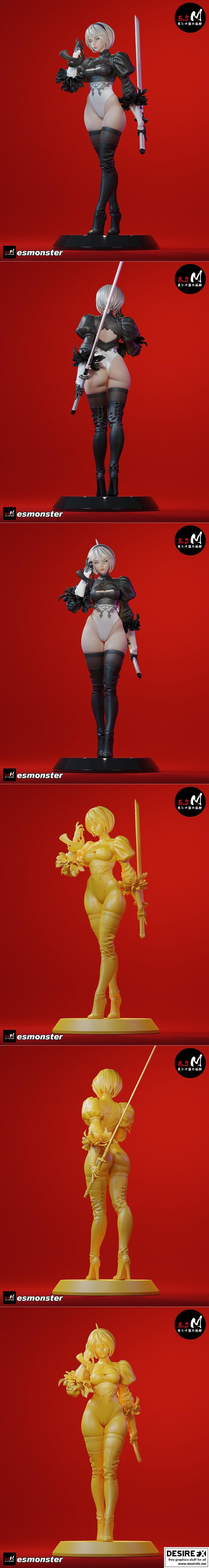 EsMonster创作的Automata 2B 3D打印模型|Automata 2B By EsMonster – 3D Print Model STL