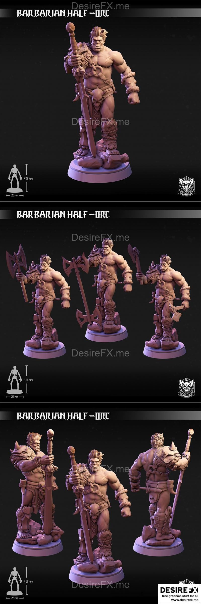狂野半精灵——3D打印模型|Dungeon Dog – Barbarian Half Orcn – 3D Print Model STL