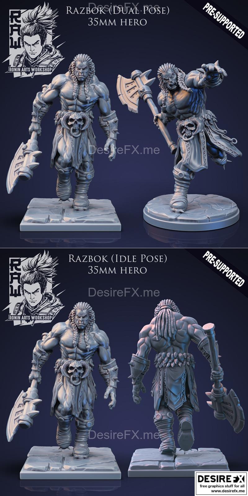 《Razbok的战士——3D打印模型》|Razbok The Barbarian – Idle and Action Pose – 3D Print Model STL