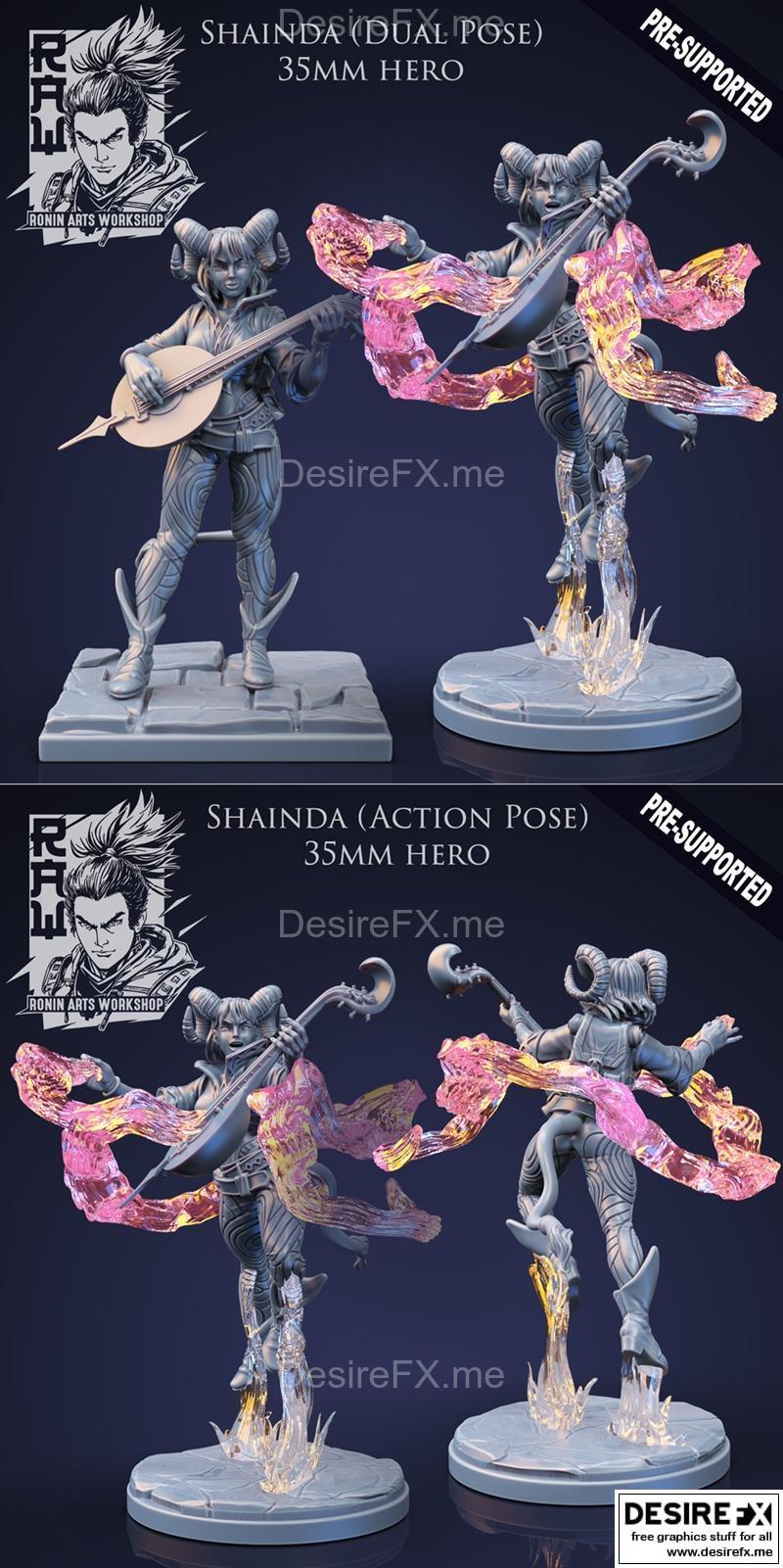 Shainda The Bard 3D打印模型（ idle与行动姿态）|Shainda The Bard – Idle and Action Pose – 3D Print Model STL