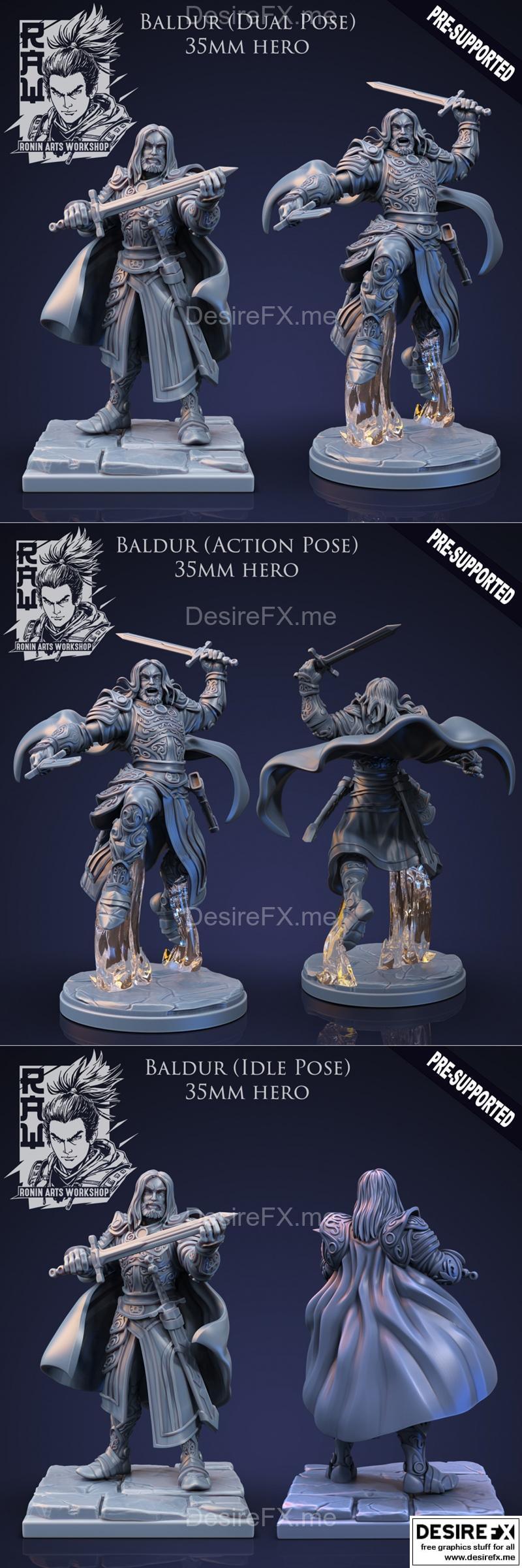 巴德尔战士——闲暇与战斗姿态3D打印模型|Baldur The Fighter – Idle and Action Pose – 3D Print Model STL