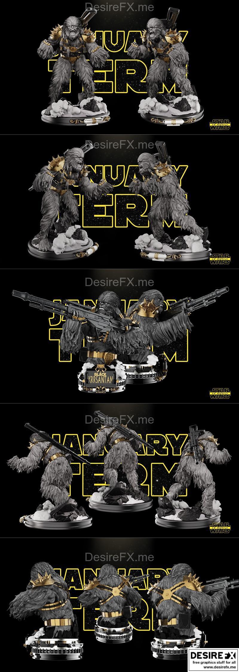 星球大战 黑色克拉斯塔努 3D打印雕塑模型|Star Wars – Black Krrsantan Sculpture and Bust – 3D Print Model STL