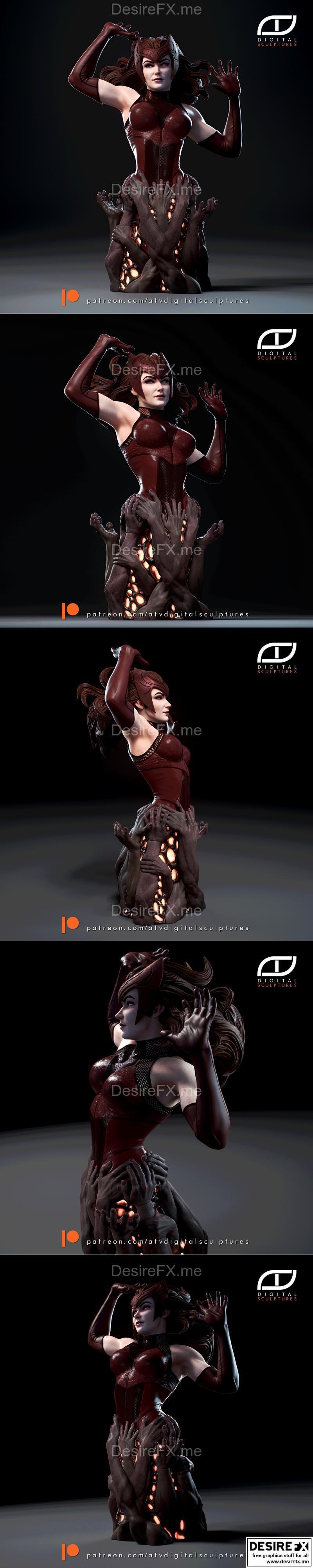 红衣女巫模型-3D打印雕塑|Scarlet Witch Bust – 3D Print Model STL