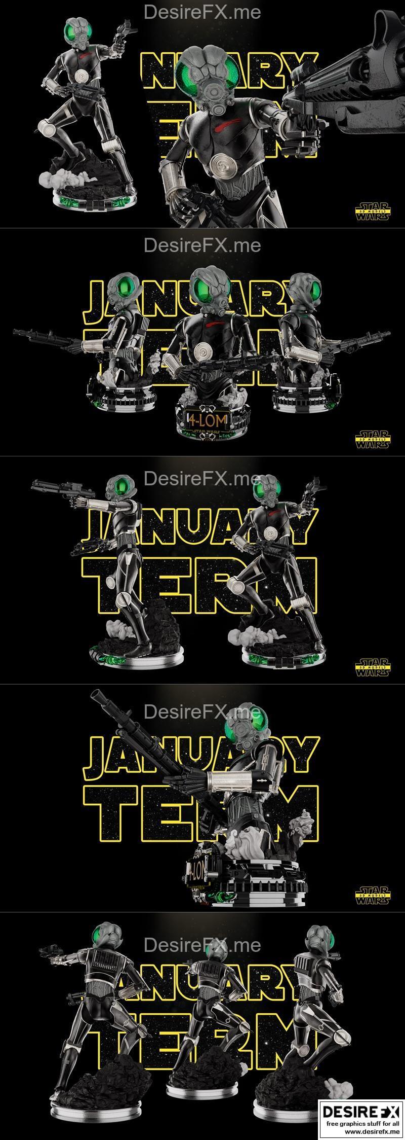 星球大战 4-LOM 立体模型 3D打印雕塑|Star Wars – 4-LOM Sculpture and Bust – 3D Print Model STL