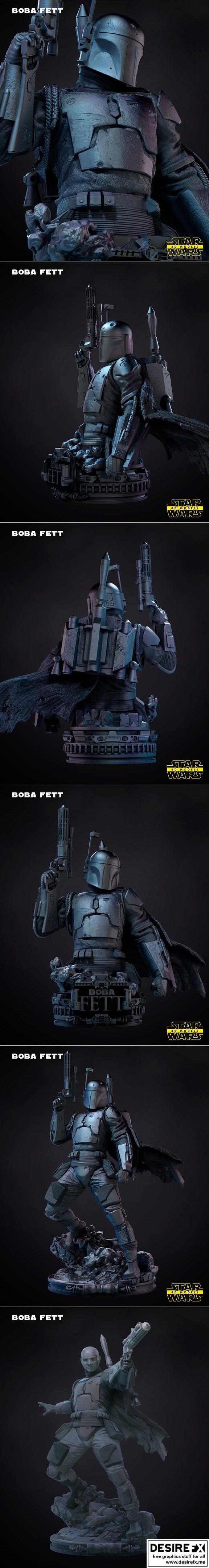 星球大战 3D打印模型 王者之刃鲍勃费特雕塑|Star Wars – Boba Fett Sculpture and Bust – 3D Print Model STL