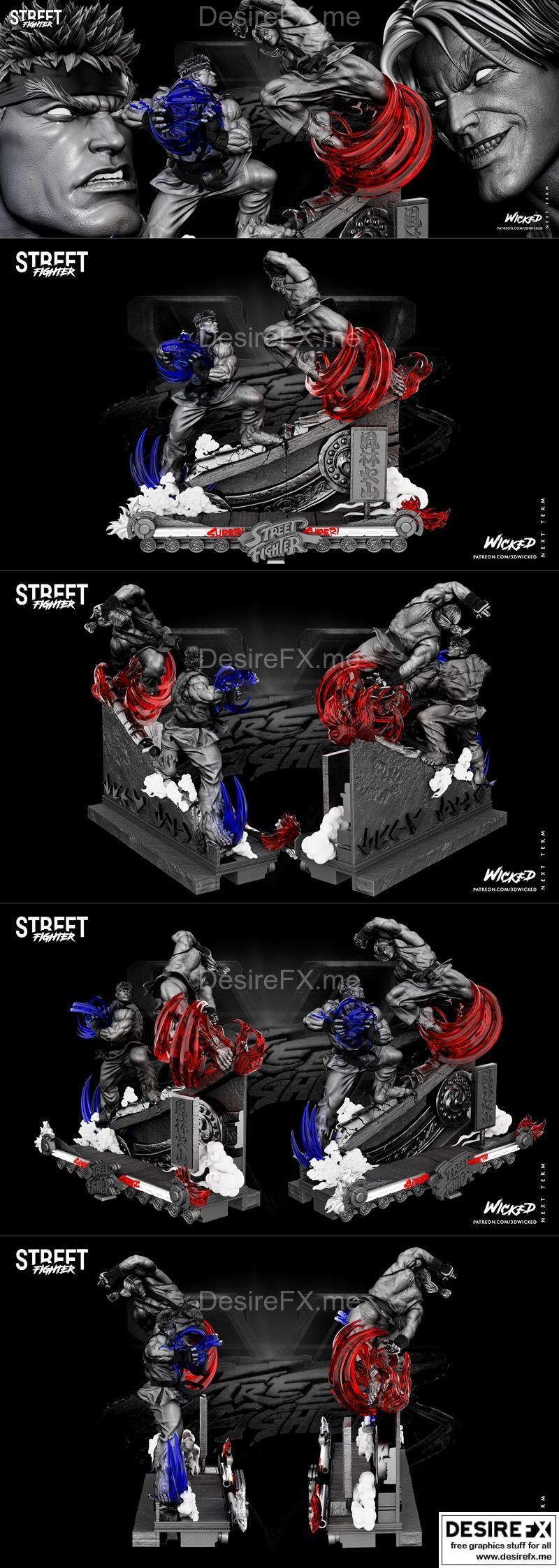 WICKED - 3D打印模型 - 街头格斗迪奥拉姆|WICKED – Street Fighters Diorama – 3D Print Model STL