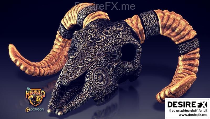 Hex3D 超级羊头骨 3D打印模型|Hex3D – Deluxe Sheep Skull – 3D Print Model STL