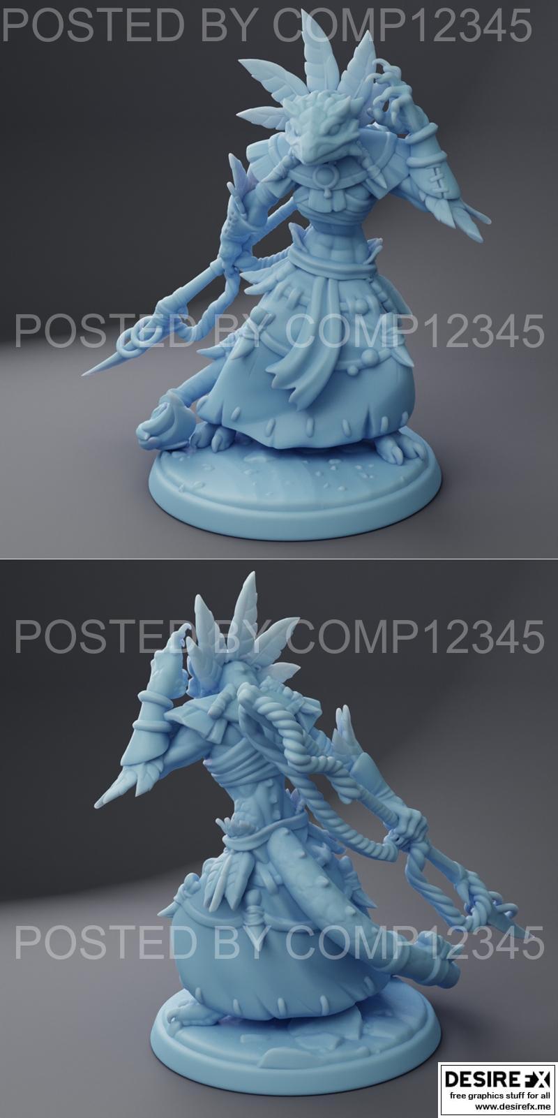 双女神·蜥蜴族萨满·3D打印模型|Twin Goddess – Lizard-folk Shaman – 3D Print Model STL