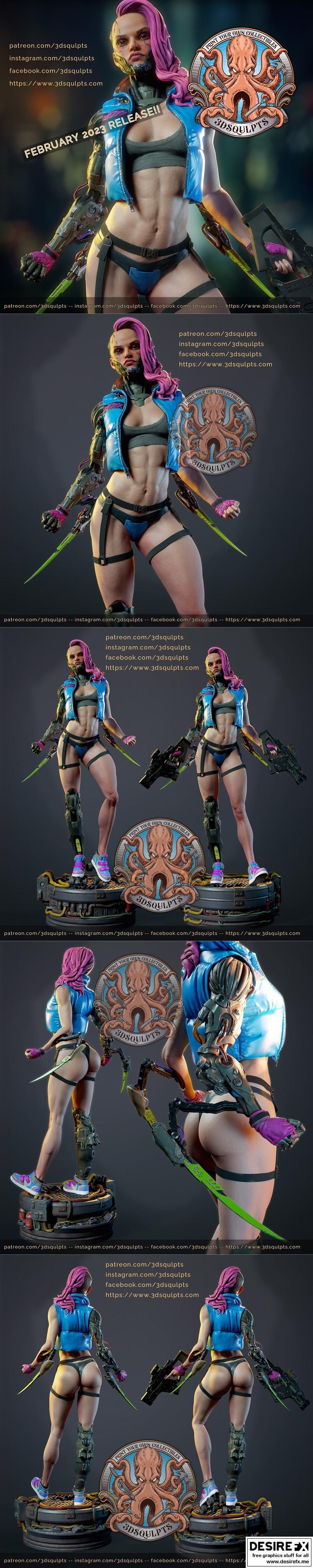 赛博朋克少女 3D打印模型|3dsqulpts – Cyberpunk Girl – 3D Print Model STL
