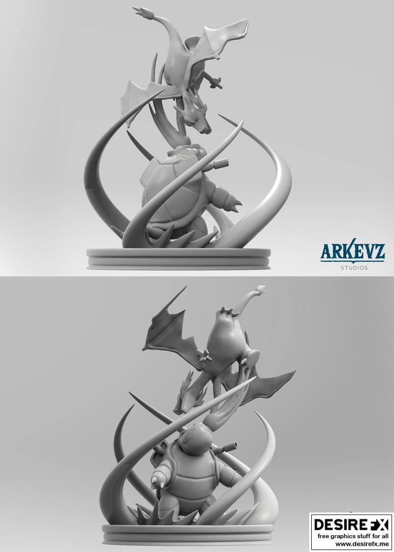 火焰龙对冰霸王：宝可梦3D打印模型|Charizard vs Blstoise Pokemon Origins – 3D Print Model STL