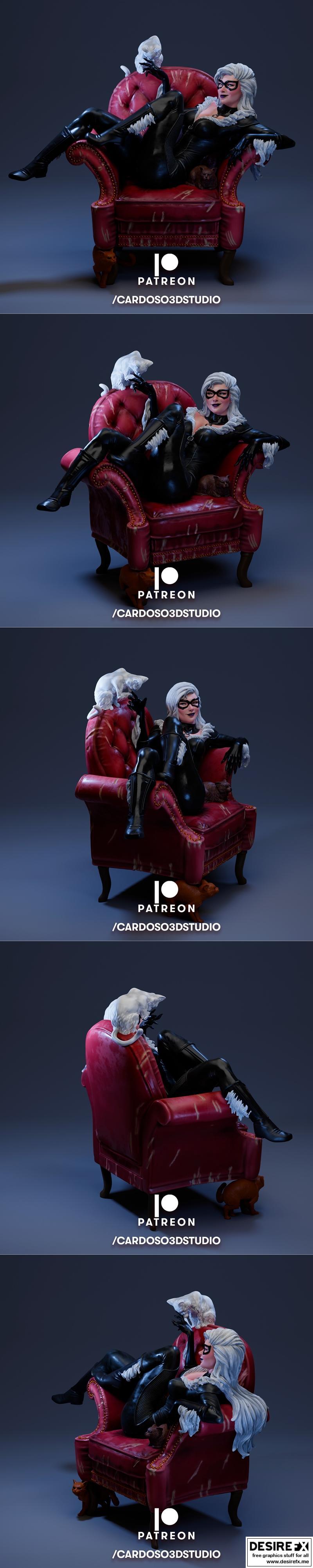 黑猫雕像 3D打印模型|Black cat statue – 3D Print Model STL