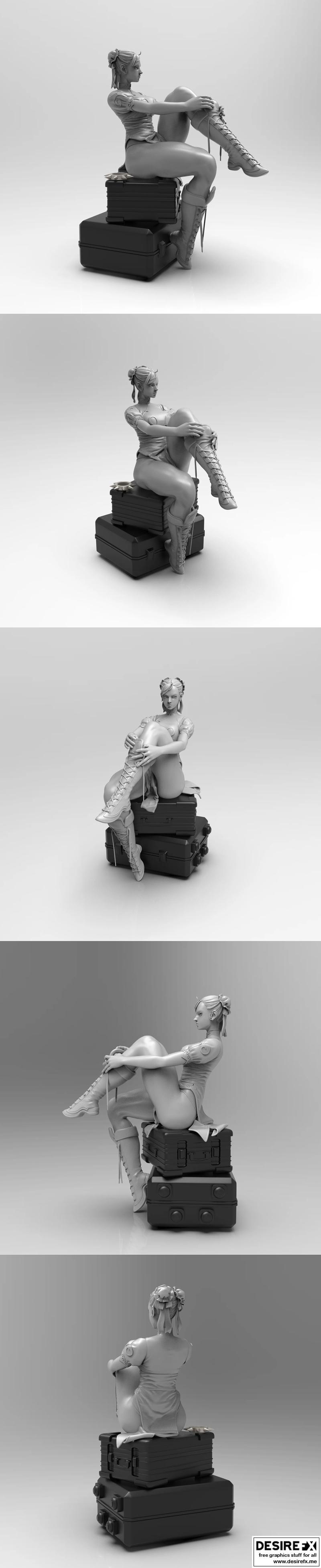 热恋坐行李箱——3D打印模型|Hot Chun li sit on the luggage – 3D Print Model STL