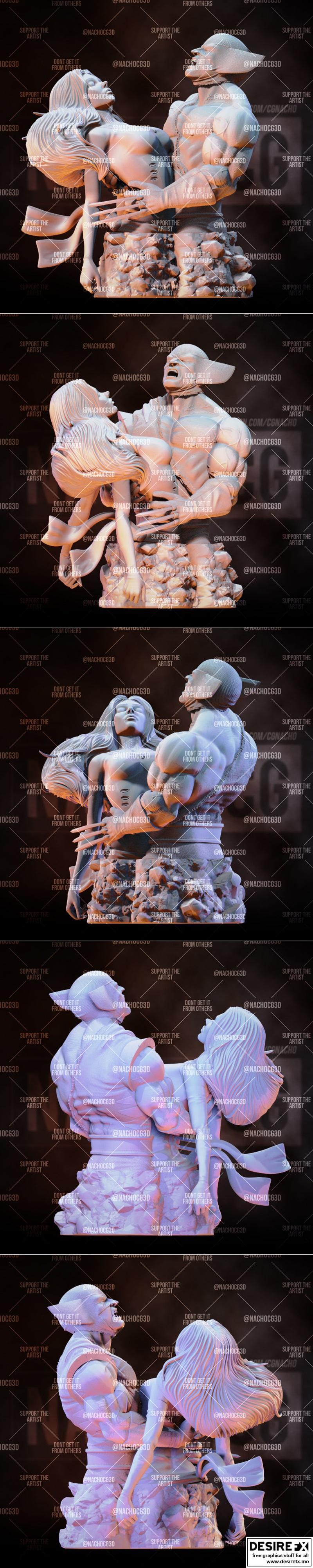 暴戾之狼与暴风女的牺牲——凤凰篇3D打印模型|Fan Art – Wolverine and Jean – Phoenix Sacrifice – Bust Version – 3D Print Model STL