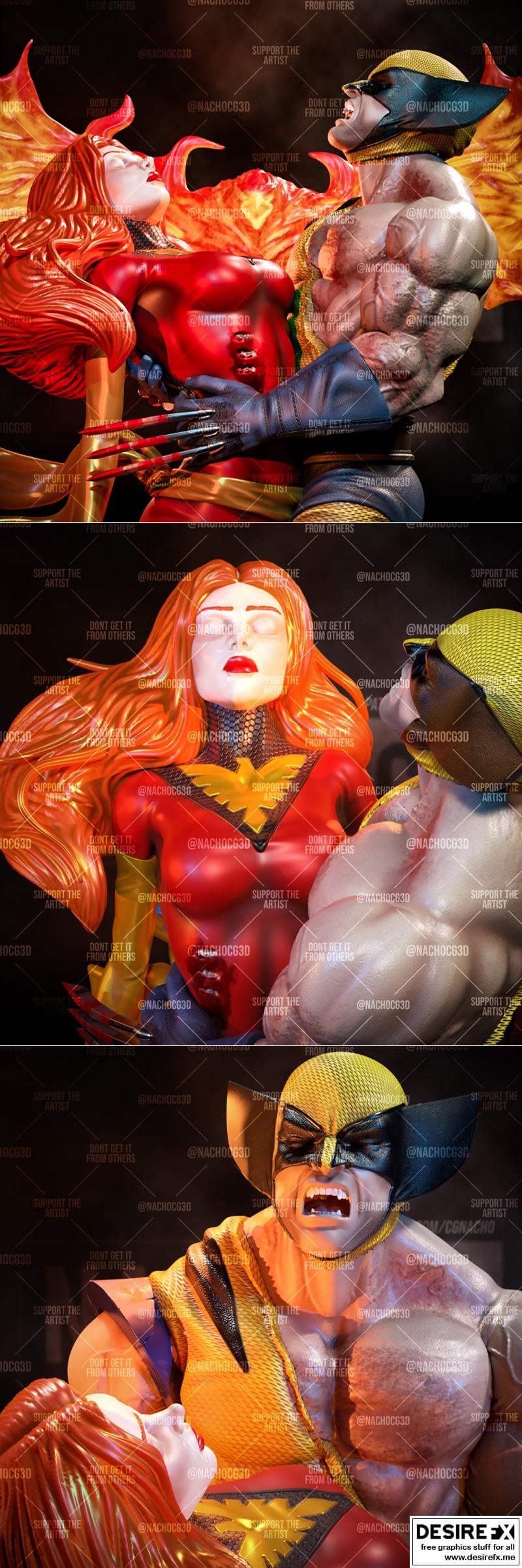 金刚狼与Jean的凤凰牺牲 3D打印模型|Fan Art – Wolverine and Jean – Phoenix Sacrifice – 3D Print Model STL
